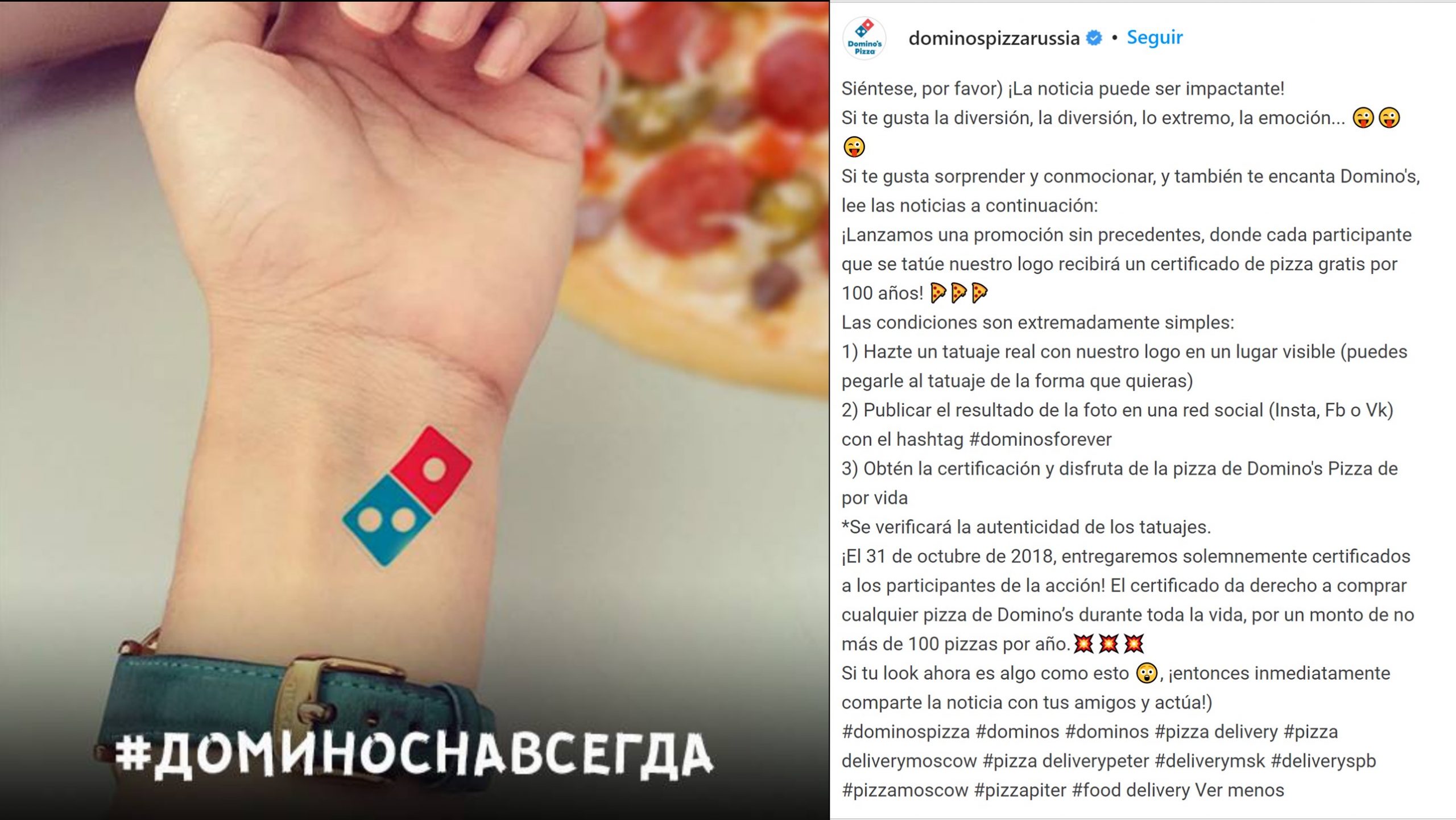 domino pizza - Sorteo en Instagram