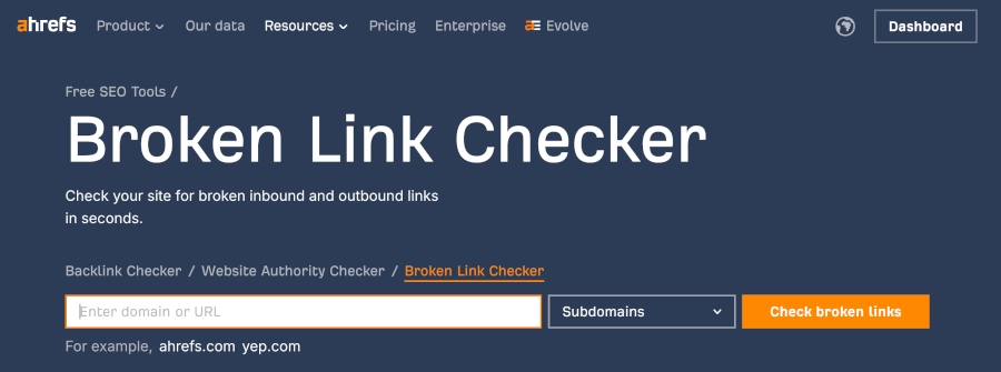 Ahrefs broken links checker